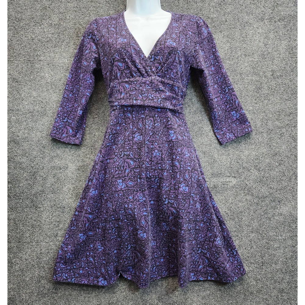 Patagonia Margot Womens Purple Paisley Organic Cotton Wrap Boho A-Line Dress M